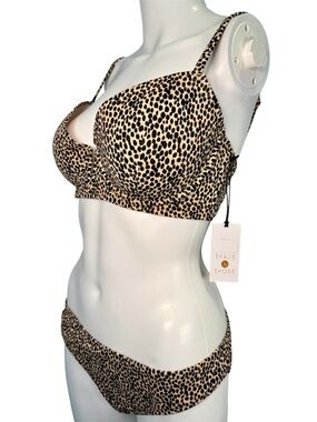 Shade & Shore Deep Plunge Underwire Bikini Cheetah Print Bikini Set 34D / Med